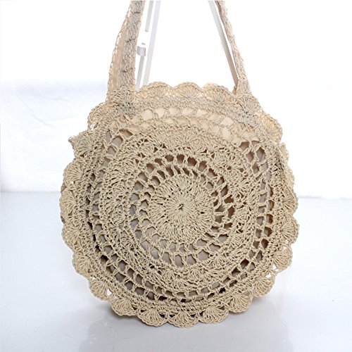 Bolso bandolera grande con patrón de flores, bolsa de almacenamiento de cuerdas de papel, bolsa de almacenamiento hecha a mano, bolsa de playa de paja bohemia, bolso de mano para la compra, redondo