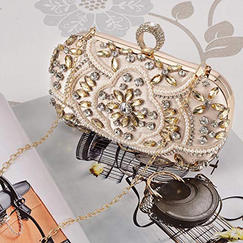 Bolso de Fiesta Pequeña Elegante Noche Diamantes de imitación Clutch Monedero del Banquete Bolso de Boda Cocktail,Dorado