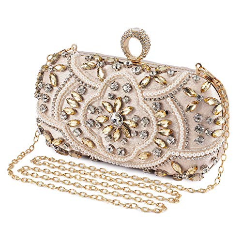 Bolso de Fiesta Pequeña Elegante Noche Diamantes de imitación Clutch Monedero del Banquete Bolso de Boda Cocktail,Dorado