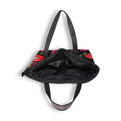 Bolso de mano para mujer Bolsa de viaje Bolsa de lona casual con forro de poliéster Bolsa de deporte, poliéster portátil ligero trabajo oficina viaje hombro hombro labios rojo corona rosa