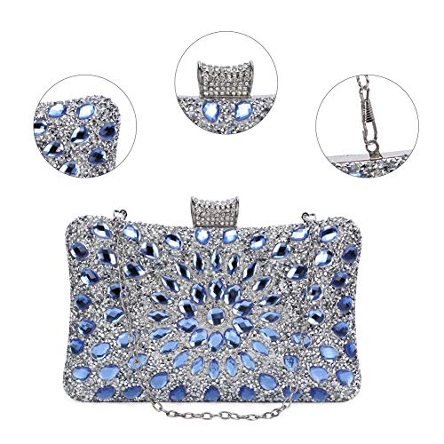 Bolso de Mujer,Bolso de Noche Hombro Billetera Embrague con Cadena Bolso de Hard Shell Clutches del Banquete Fiesta Boda-Azul