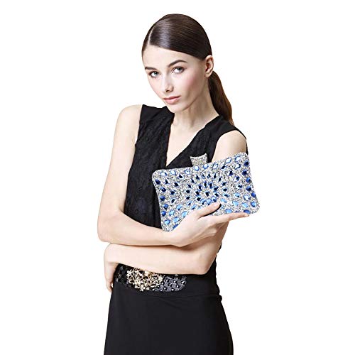 Bolso de Mujer,Bolso de Noche Hombro Billetera Embrague con Cadena Bolso de Hard Shell Clutches del Banquete Fiesta Boda-Azul