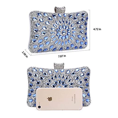 Bolso de Mujer,Bolso de Noche Hombro Billetera Embrague con Cadena Bolso de Hard Shell Clutches del Banquete Fiesta Boda-Azul