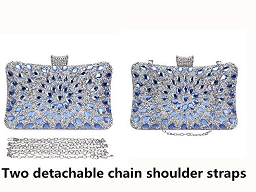 Bolso de Mujer,Bolso de Noche Hombro Billetera Embrague con Cadena Bolso de Hard Shell Clutches del Banquete Fiesta Boda-Azul