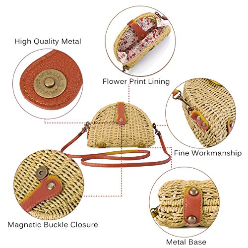 Bolso de Paja Crossbody, JOSEKO Bolso de Paja para Mujer Bolso Mimbre Bolsa de Hombro para Playa Viajar y Uso Diario