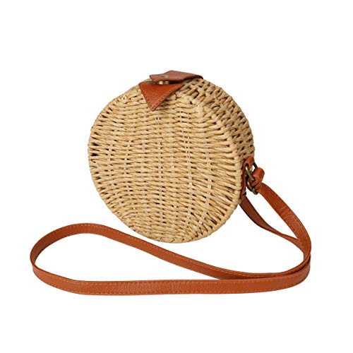 Bolso de Paja Mujeres Redondo 7" Bolsos de Bandolera Verano Crossbody Totes de Playa Ratán Tejidas a mano para Estilo boho para viajes, fechas y vacaciones