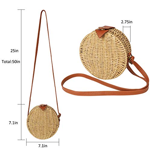 Bolso de Paja Mujeres Redondo 7" Bolsos de Bandolera Verano Crossbody Totes de Playa Ratán Tejidas a mano para Estilo boho para viajes, fechas y vacaciones