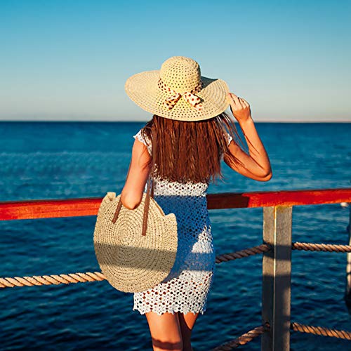 Bolso Redondo de la Paja Mujeres Bolsos de Bandolera Verano Crossbody Totes de Playa Ratán Tejidas a Mano Para Estilo Boho Para Viajes, Fechas y Vacaciones