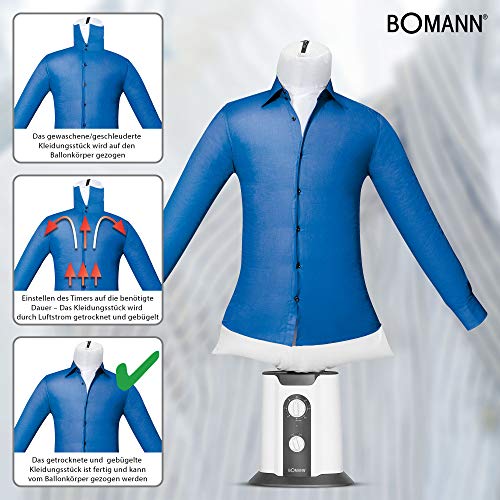 Bomann HBB 6025 CB - Planchador de Camisas y Blusas (2 en 1, para secar y Planchar en un Paso, Temporizador de 180 Minutos)