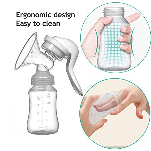 Bomba de pecho manual de succión de lactancia de silicona 150 ml de ahorro de leche de una sola manija bomba de pecho con pezón y tapa