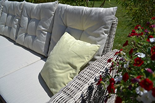 Bomey Ratán sintético Muebles de Jardín Set I (4 Piezas) Manhattan I Jardín sofá + Mesa + Sillón + Taburete + Acolchado I Arena Gris I Dining Lounge Ratán para Jardín + Terraza + Jardín De Invierno