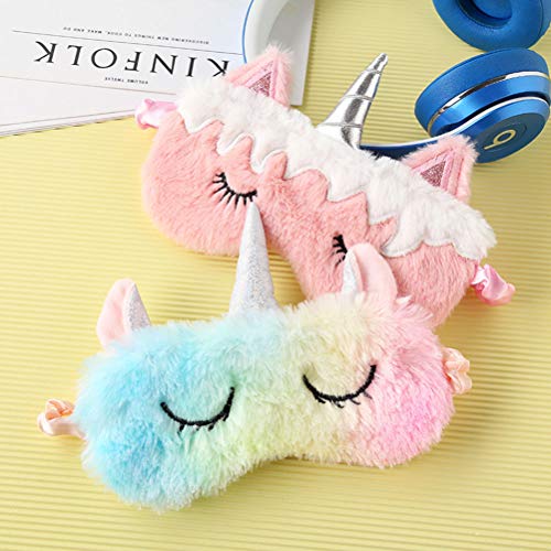 Bonito antifaz de peluche para dormir, con forma de unicornio, con orejas, para la noche, la siesta o viajes, para mujeres y niñas