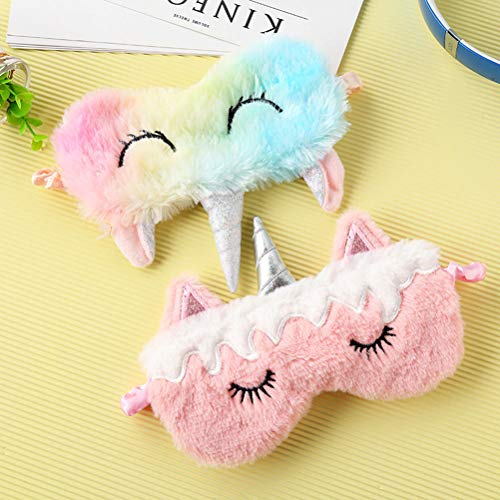 Bonito antifaz de peluche para dormir, con forma de unicornio, con orejas, para la noche, la siesta o viajes, para mujeres y niñas