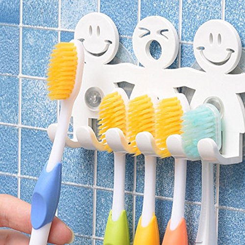 Bonito soporte para cepillos de dientes con ventosa para pared del baño, emoticono de cara sonriente, decoración del hogar