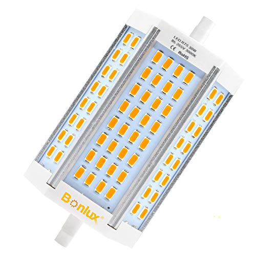 Bonlux 30W Bombilla LED R7S Regulable 118MM con 3000 Lumenes, Blanco Cálido 3000K, Reemplazo de 200-300W Hálogena Bombilla