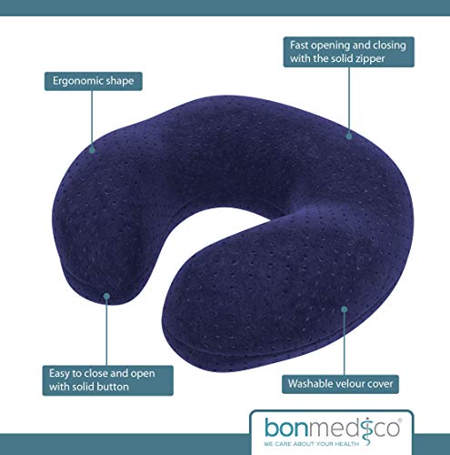 Bonmedico Almohada Ergonómica para el Cuello Hecha de Espuma de Memoria, Almohada de Viaje y Almohada para el Cuello, Almohada de Viaje (Azul).