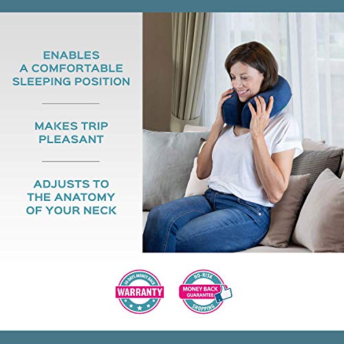 Bonmedico Almohada Ergonómica para el Cuello Hecha de Espuma de Memoria, Almohada de Viaje y Almohada para el Cuello, Almohada de Viaje (Azul).