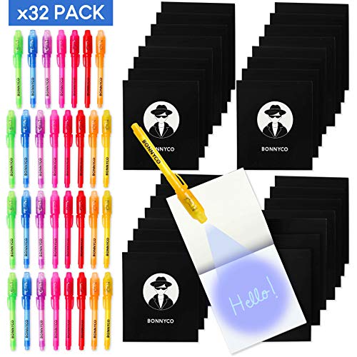 BONNYCO Bolígrafo Tinta Invisible y Libreta Pack x 32 Cumpleaños Niños Colegio, Detalles Cumpleaños Infantiles o Relleno Piñata | Regalos para Niños en Comunión y Boda