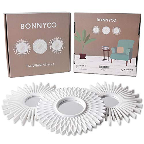 BONNYCO Espejos Pared Decorativos Blancos Pack 3 Espejos Decorativos Ideales para Decoracion Casa, Habitación y Salón | Espejos Redondos Pared Regalos Originales para Mujer | Decoracion Pared