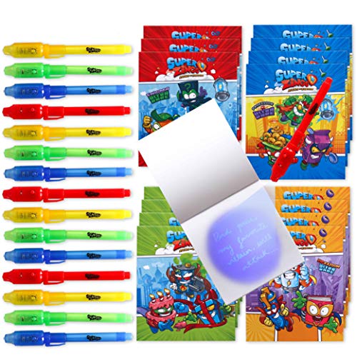 BONNYCO SuperZings - Bolígrafo Tinta Invisible y Libreta Pack x 16 Cumpleaños Niños Colegio, Detalles Cumpleaños Infantiles o Relleno Piñata | Regalos para Niños en Comunión y Boda