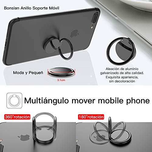 Bonslan Anillo Soporte Móvil,Titular teléfono Anillo Soporte para Movil 360° rotación,Soporte Teléfono,Ring Stand Holder para iPhone Tablet y Smartphone Universal -Negro