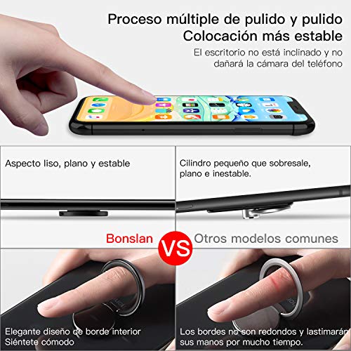 Bonslan Anillo Soporte Móvil,Titular teléfono Anillo Soporte para Movil 360° rotación,Soporte Teléfono,Ring Stand Holder para iPhone Tablet y Smartphone Universal -Negro