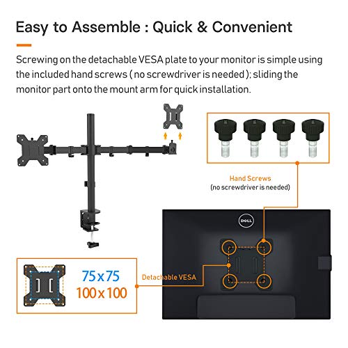 BONTEC Soporte Monitor para 2 Monitores 13-27 Pulgadas LED/LCD Soporte PC Soporte para Mesa, Peso Máximo 10KG de Cada Brazo, Giro de 360° y Rotación de 180°, Altura Ajustable, VESA 75x75/100x100 Negro