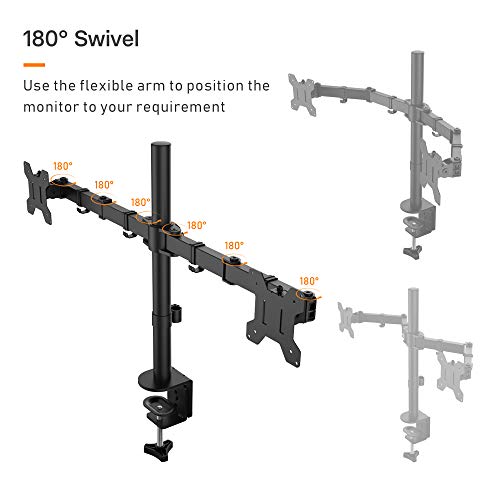 BONTEC Soporte Monitor para 2 Monitores 13-27 Pulgadas LED/LCD Soporte PC Soporte para Mesa, Peso Máximo 10KG de Cada Brazo, Giro de 360° y Rotación de 180°, Altura Ajustable, VESA 75x75/100x100 Negro