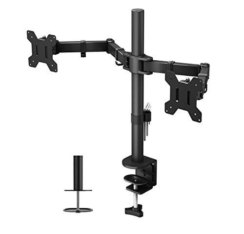 BONTEC Soporte Monitor para 2 Monitores 13-27 Pulgadas LED/LCD Soporte PC Soporte para Mesa, Peso Máximo 10KG de Cada Brazo, Giro de 360° y Rotación de 180°, Altura Ajustable, VESA 75x75/100x100 Negro
