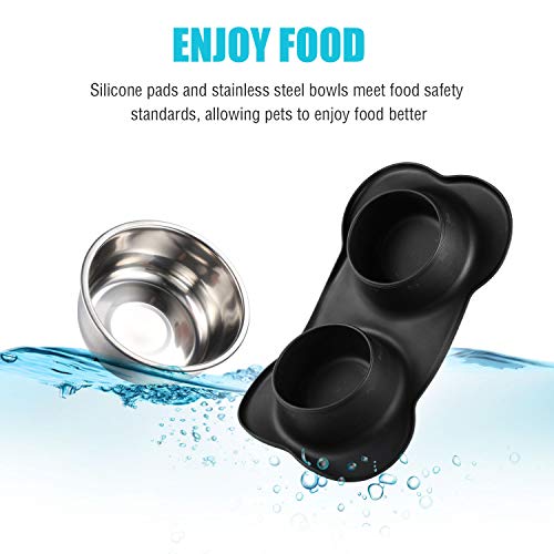 Bonve Pet 2x400ML Comedero para Perro Gato y Mascotas de Acero Inoxidable con Base de Silicona Antideslizante, 2 Cuencos Comedero para Comida y Agua
