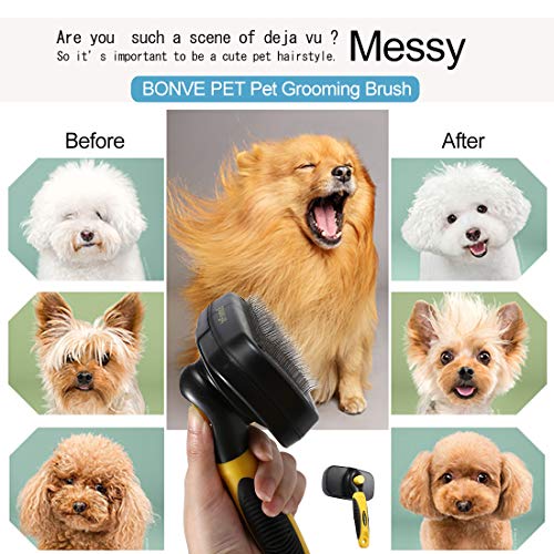 Bonve Pet Cepillo Perros y Gatos, Peine para Perros Gatos y Mascotas Remover y Quitar Pelo con Púas de Acero Inoxidable Reduce 95% de Pelo Suelto Cómodo Seguro Durable para Desenredar a Mascotas