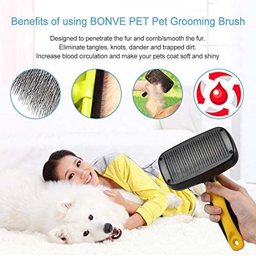 Bonve Pet Cepillo Perros y Gatos, Peine para Perros Gatos y Mascotas Remover y Quitar Pelo con Púas de Acero Inoxidable Reduce 95% de Pelo Suelto Cómodo Seguro Durable para Desenredar a Mascotas