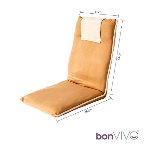 bonVIVO Easy II Silla Acolchada de Suelo con Respaldo Ajustable, Cómoda, Plegable y Versátil - Silla para Meditar, Yoga, Lectura, Ver TV o Gaming, Adecuada para Hogar u Oficina, Color Marrón