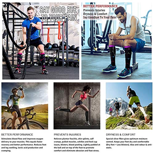 Booding 3 pares Calcetines de compresión para Mujeres y Hombres para Baloncesto Fútbol Correr Escalar Montaña para correr, médico, deportivo, viajes en avión, embarazo