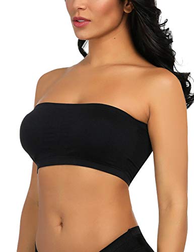 Boolavard Sujetador Bandeau sin Costuras Sujetador Boob Tube sin Tirantes Elástico (Negro, X-Large)