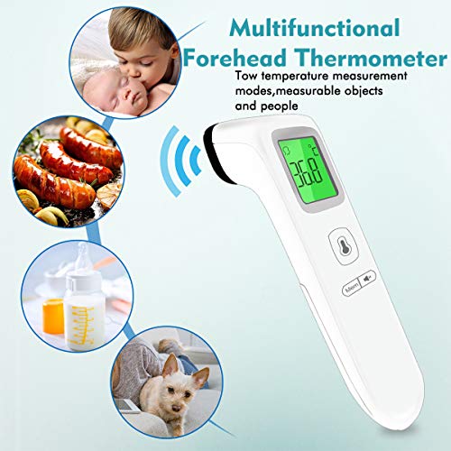 Boriwat Termómetro Digital Con Función de Memoria y Alarma de Fiebre Termómetro Frente, Termómetro Infrarrojo Sin Contacto Adecuado para Niños, Adultos, Ambiente y Objetos