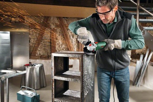 Bosch Home and Garden PWS 750-115 Amoladora, Empuñadura antivibraciones, Cubierta protectora, Velocidad en vacío 12.000 opm, Disco lijador de 115 mm, Con maletín, 750 W