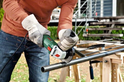 Bosch Home and Garden PWS 750-115 Amoladora, Empuñadura antivibraciones, Cubierta protectora, Velocidad en vacío 12.000 opm, Disco lijador de 115 mm, Con maletín, 750 W