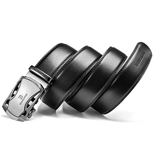 BOSTANTEN Cinturón Cuero Para Hombres Piel Cinturones hebilla automática Men's Belt Negro