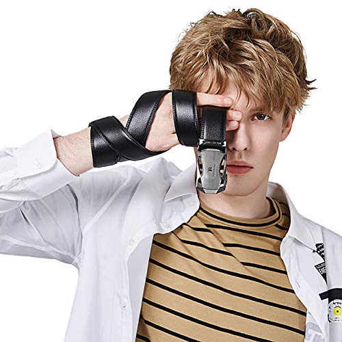 BOSTANTEN Cinturón Cuero Para Hombres Piel Cinturones hebilla automática Men's Belt Negro