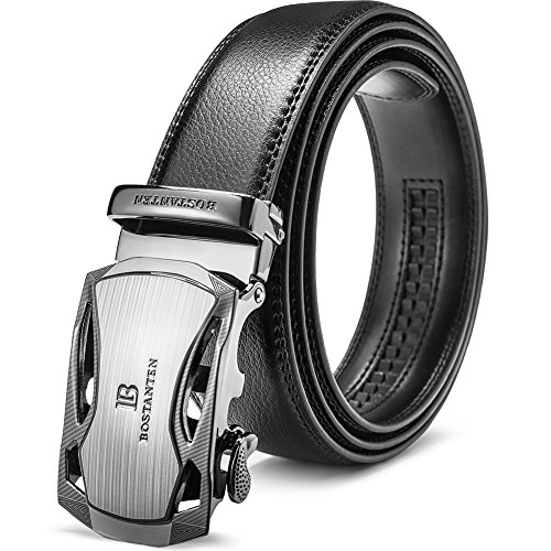 BOSTANTEN Cinturón Cuero Para Hombres Piel Cinturones hebilla automática Men's Belt Negro