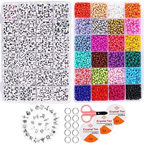 Boston Kendall Abalorios para Hacer Collares y Bolitas para Pulseras, Mini Cuentas para Collares y Bolitas para Collares de 3mm con 24 Colores Kit Bisutería para Regalo DIY 5000 Piezas