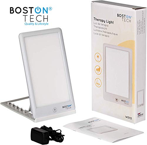 Boston Tech WE-113 Lámpara de luminoterapia para tratamiento de Trastorno Afectivo Estacional (SAD). Luz intensa blanca diurna. Color Blanco, 3 niveles de potencia hasta 15000 LUX