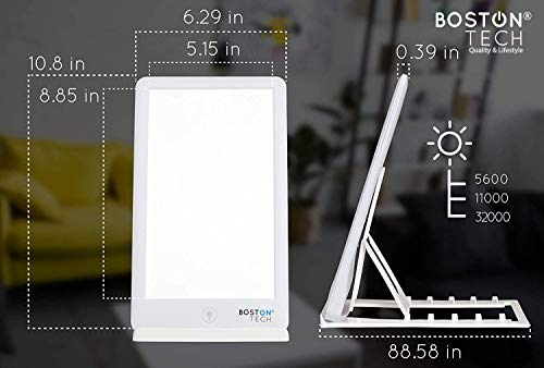 Boston Tech WE-113 Lámpara de luminoterapia para tratamiento de Trastorno Afectivo Estacional (SAD). Luz intensa blanca diurna. Color Blanco, 3 niveles de potencia hasta 15000 LUX