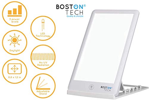 Boston Tech WE-113 Lámpara de luminoterapia para tratamiento de Trastorno Afectivo Estacional (SAD). Luz intensa blanca diurna. Color Blanco, 3 niveles de potencia hasta 15000 LUX