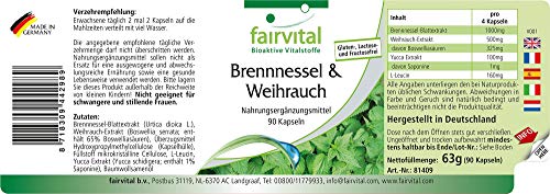 Boswellia Serrata + Ortiga - Suplemento VEGANO - Dosis elevada - mín. 65% de Ácidos Boswéllicos - 90 Cápsulas - Calidad Alemana