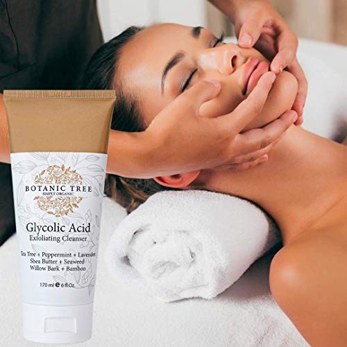 Botanic Tree Limpiador exfoliante con lavado facial de ácido glicólico, 6 oz con 10% de ácido glicólico, y aha para arrugas y líneas de reducción - 100% extractosorgánico