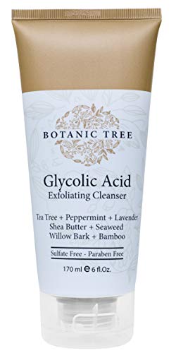 Botanic Tree Limpiador exfoliante con lavado facial de ácido glicólico, 6 oz con 10% de ácido glicólico, y aha para arrugas y líneas de reducción - 100% extractosorgánico