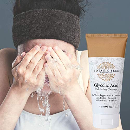 Botanic Tree Limpiador exfoliante con lavado facial de ácido glicólico, 6 oz con 10% de ácido glicólico, y aha para arrugas y líneas de reducción - 100% extractosorgánico
