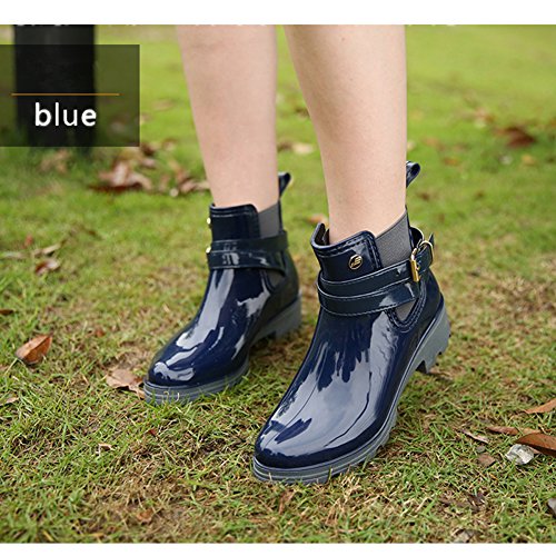 Botas de Agua Bota de Goma Mujer Impermeable lluvia Zapatos Tobillo Casual Calzado, Azul 35